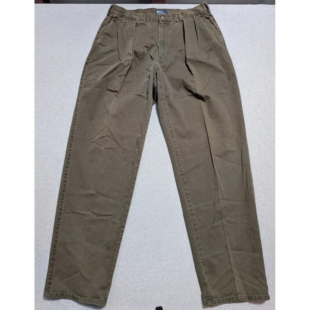 Polo Ralph Lauren Chino Mens Pants olive green 36x34 USA VTG Twill Relaxed